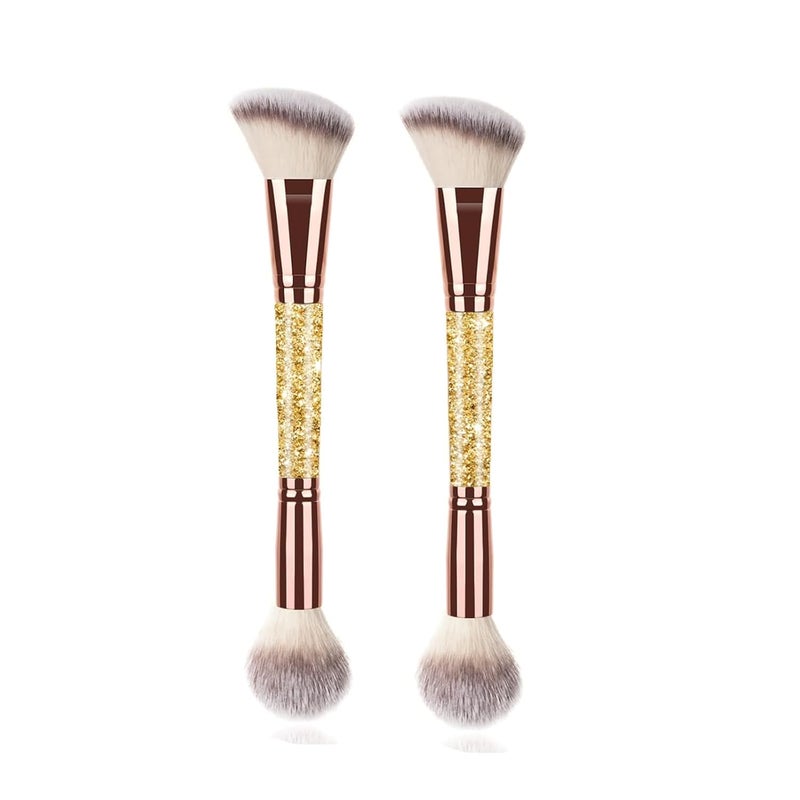 AIGMM 2Pcs Dual-ended Makeup Brushes for Contouring, Blending and Bronzing Angled Foundation Brush&Concealer Brush Premium Luxe Hair for Flawless Application of Liquid Cream and Powder Makeup Gold - Image 1